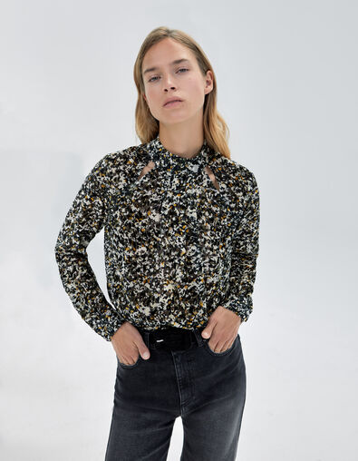 Pure Edition-Women’s black tachist rock dévoré blouse - IKKS