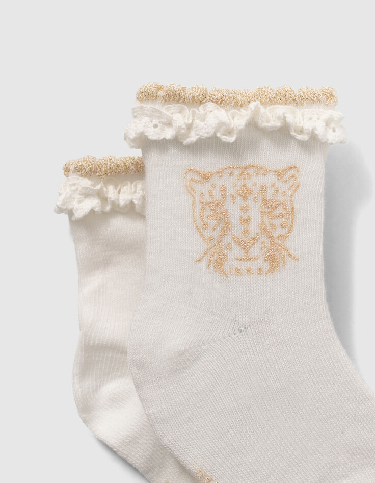 Baby girls’ peach, white and gold socks-7