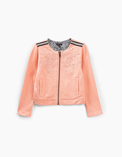 Girls’ peach embroidered sweatshirt fabric cardi-jacket - IKKS