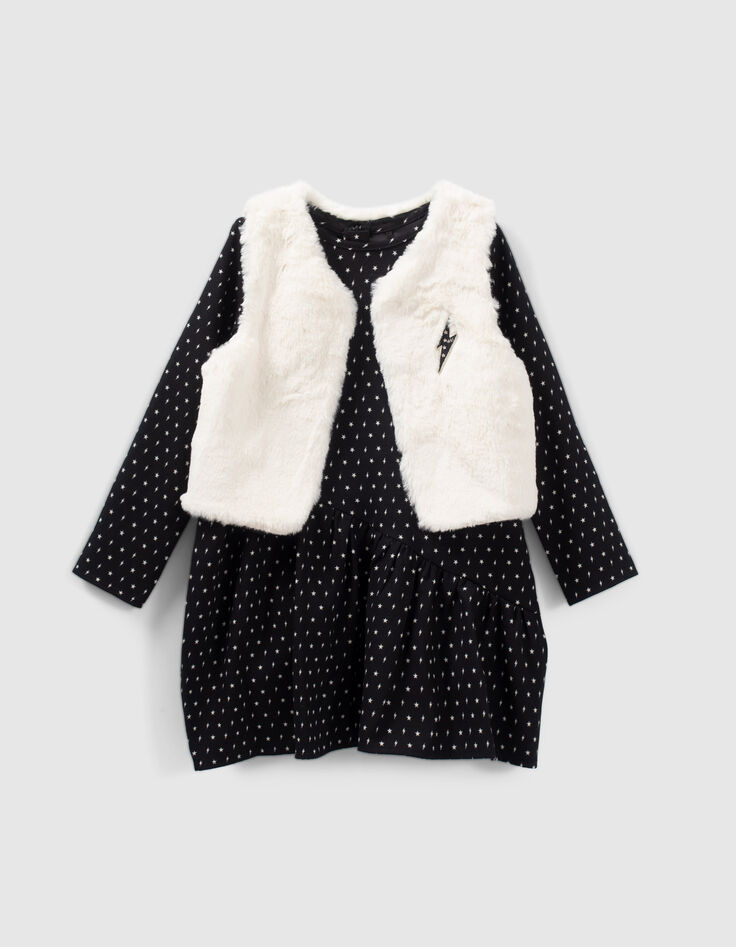 Girls’ 2-in-1 minimalist print dress with gilet-3
