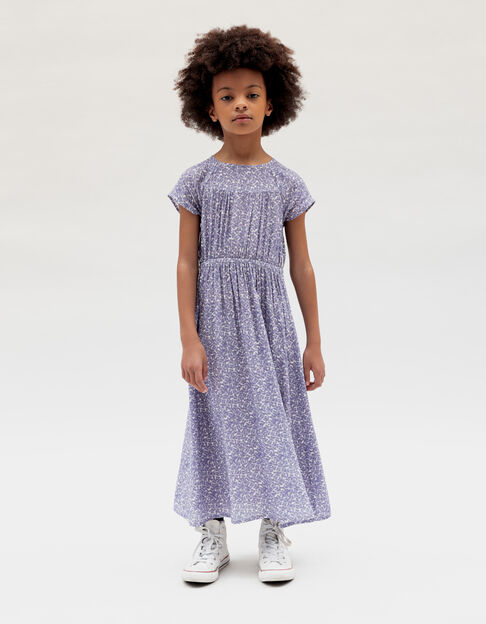 Ecru long dress LENZING™ ECOVERO™ mauve flowers girl - IKKS