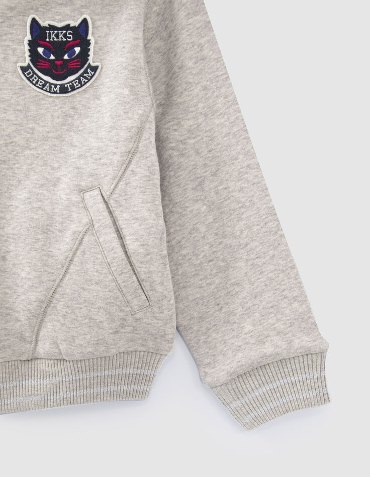 Girls’ grey zipped hooded cardigan with cat badge-4