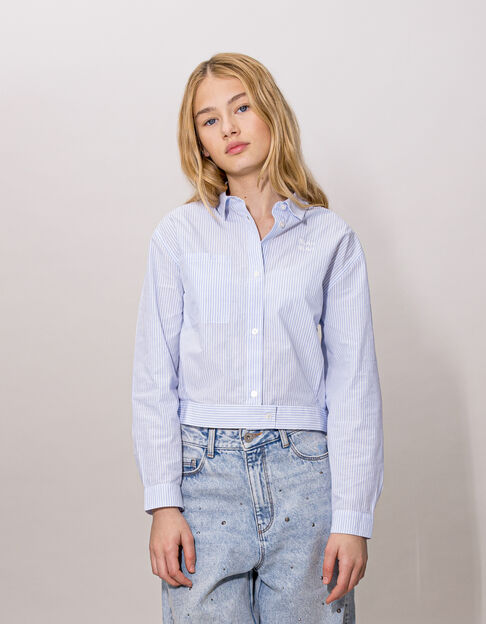 Chemise bleue fines rayures esprit veste fille - IKKS