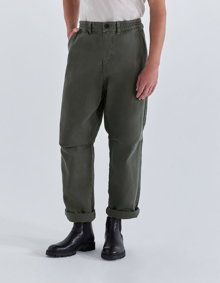 Khaki CROP-Herrenhose im Baggy-Schnitt-2