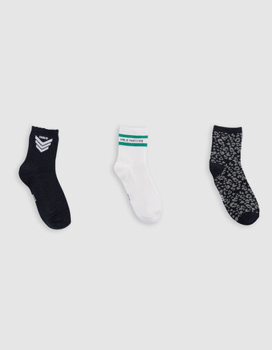 Chaussettes noir pailleté, écrues et motif léopard fille - IKKS