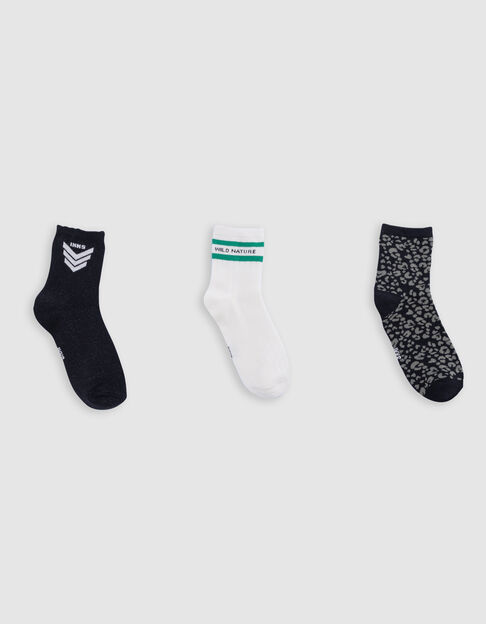 Schwarze Glitzer-, Ecru- und Leopardensocken für Mädchen - IKKS