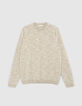 Men's beige mouliné knit round neck sweater-6