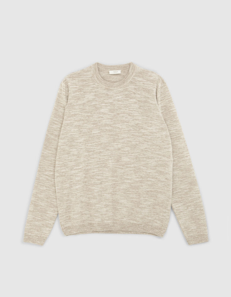 Men's beige mouliné knit round neck sweater-6