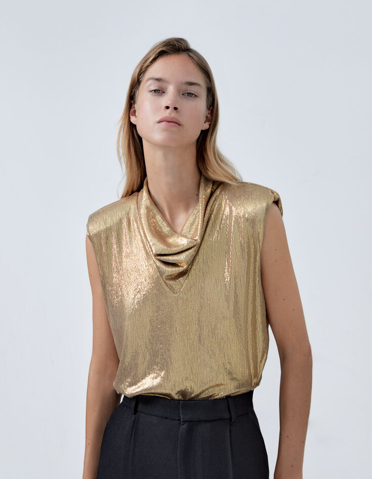 Top dorado cuello vuelto Pure Edition mujer-1