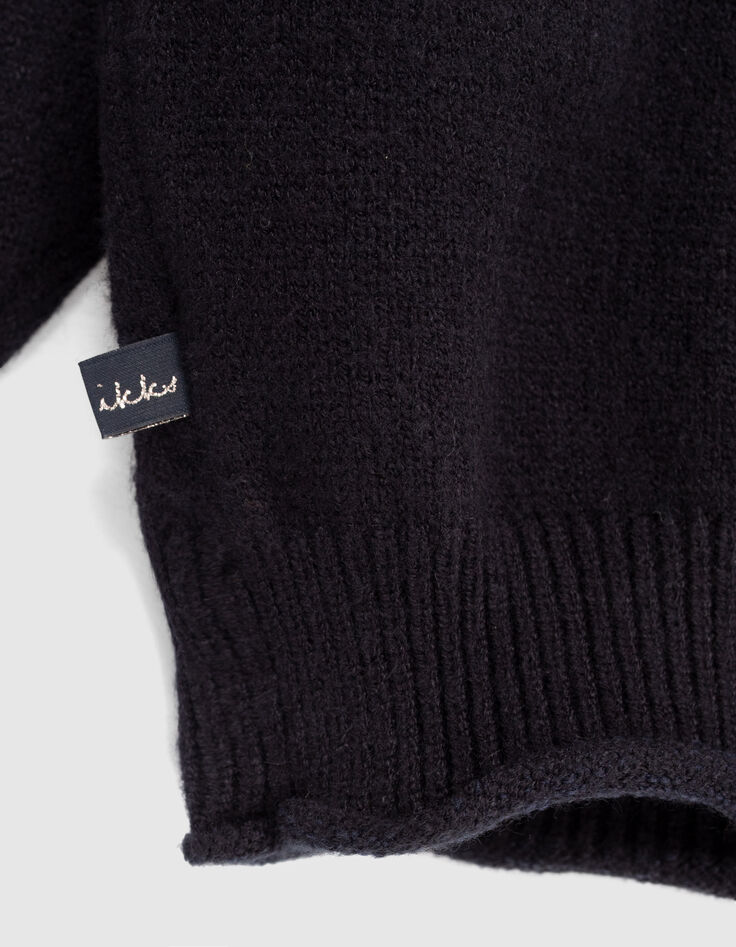 Girls’ dark navy jacquard slogan knit sweater-5