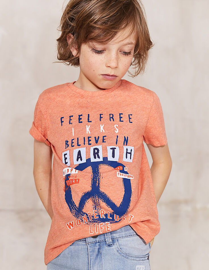 Boys’ Peace & Love terracotta T-shirt-1