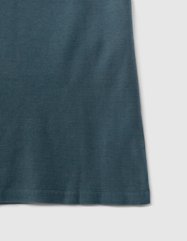 Tee-shirt bleu côtelé bord dentelle Femme-3