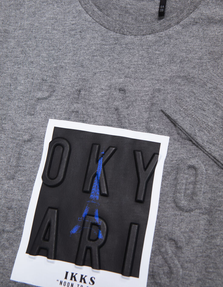 Grey boy's embossed message T-shirt with Polaroid effect-6