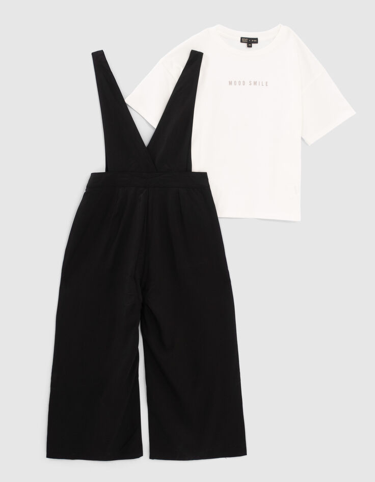 Girls’ black dungarees & white T-shirt outfit-1