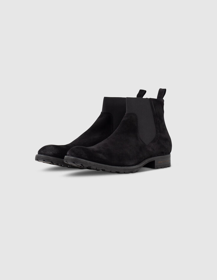 Chelsea boots noirs en cuir velours Homme-5