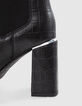 Women's black embossed leather low boots with metal clip-4