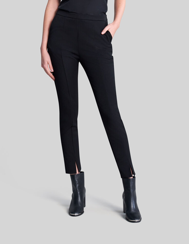 Pantalon slim en twill noir fente devant femme-2