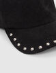 Schwarze Damenschirmmütze aus Velours mit Nieten-4