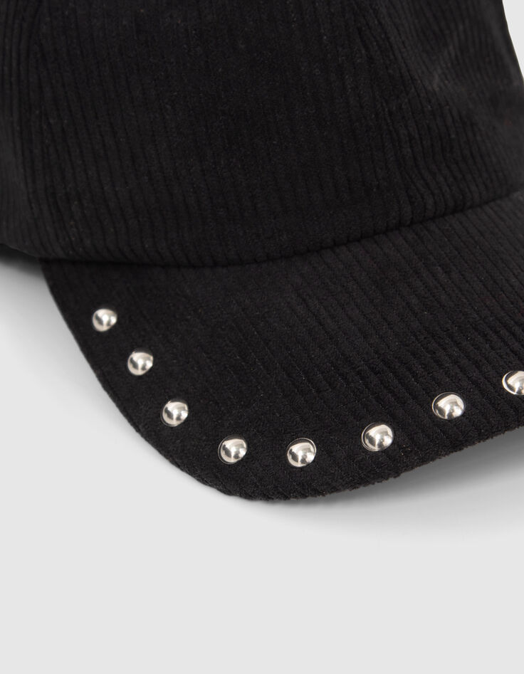 Casquette noire en velours cloutée Femme-4