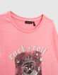 T-shirt rose vif visuel chat-princesse fille-2