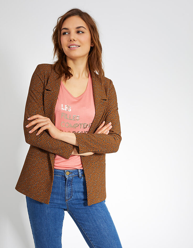 Cognackleurige blazer met hartjesprint I.Code-4