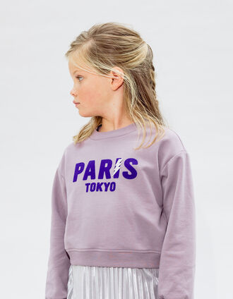 Sweat lilas message velours floqué bleu fille