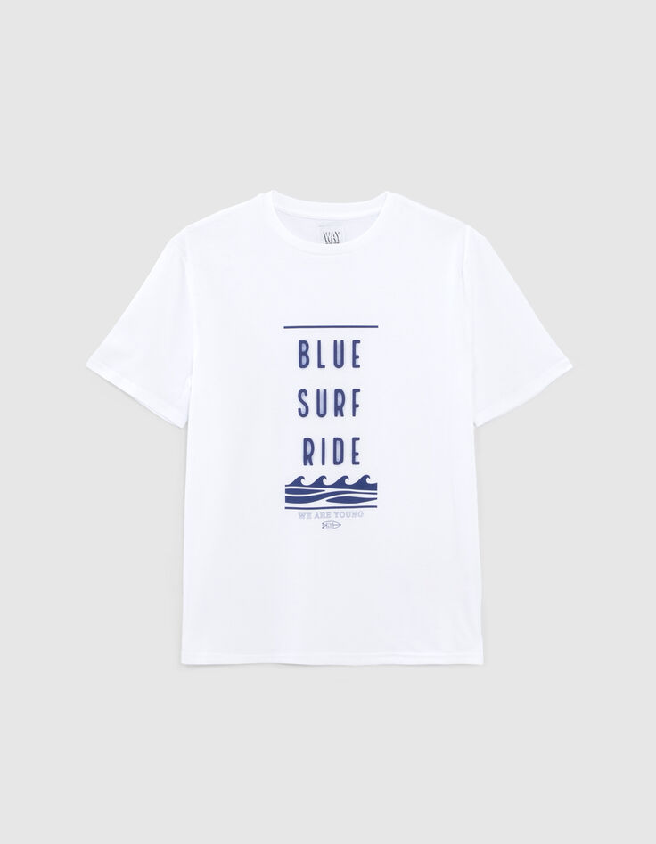 Boys' white T-shirt with rubber slogan and waves-2