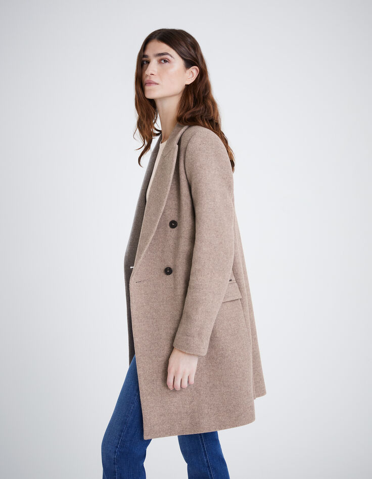 Manteau long en majorité laine coloris sésame femme-1