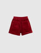 bordeauxrode corduroy meisjesshort met strik en riem-4