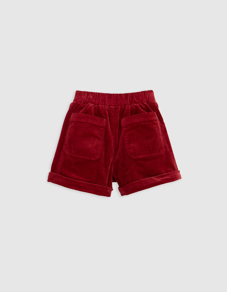 Girls' burgundy corduroy shorts with bow and belt-4