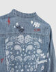 Girls’ light blue denim bomber jacket with print on back-6