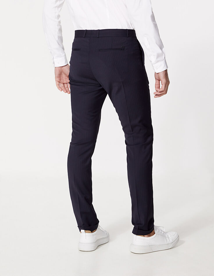 Men’s navy fine-stripe SLIM suit trousers-3