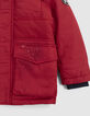 Parka rojo medio con capucha forrada niño-6