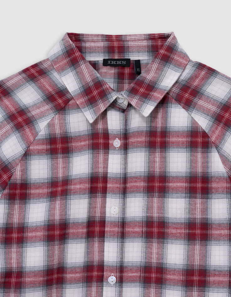 Girl's burgundy plaid shirt-3