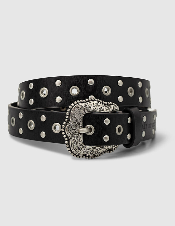 Girls’ black studded and rivets belt-3