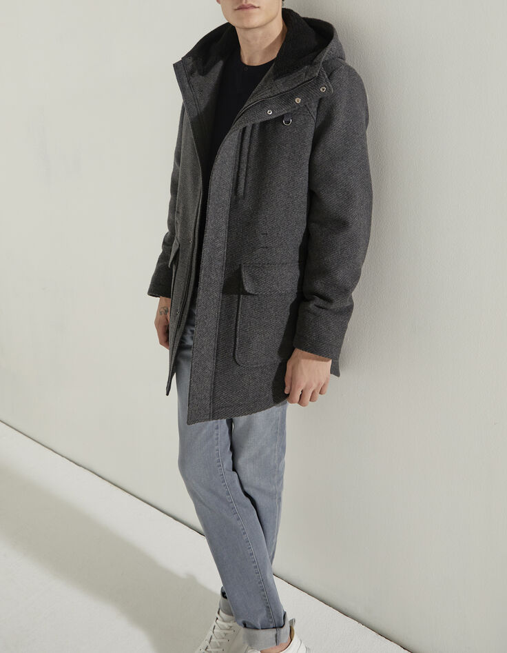 Manteau anthracite à capuche Homme-1