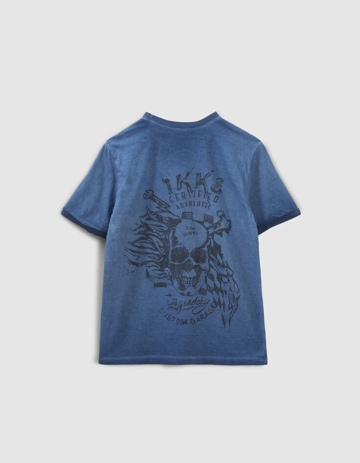 Boys’ blue T-shirt with skull on flag on back-2