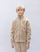 Boy's beige recycled sherpa cardigan with zipped pockets-1