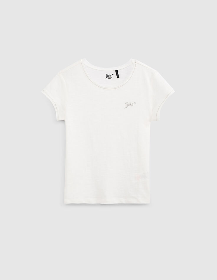 Tee-shirt blanc cassé Essentiel en coton bio fille-1