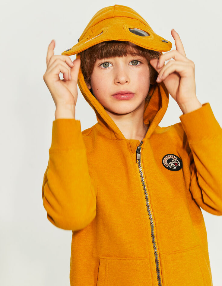 Cardigan jaune à lunettes sur capuche garçon-1