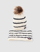 Baby boys’ ecru striped knit beanie & snood, ball badge-1