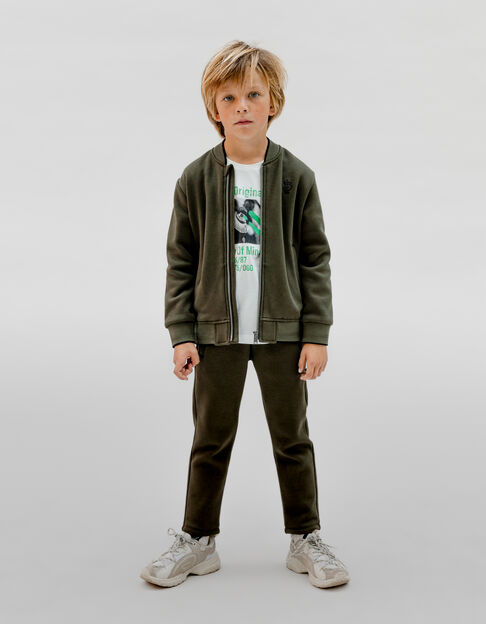 Boy's zipped khaki teddy cardigan - IKKS