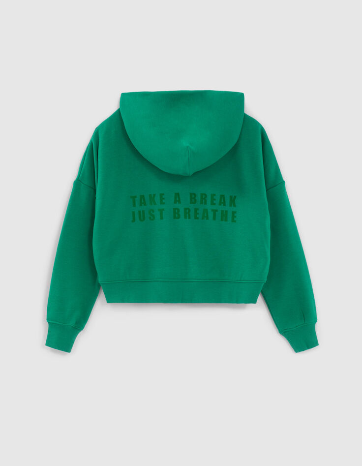 Grünes Crop-Mädchensweatshirt mit Flockierung hinten-5