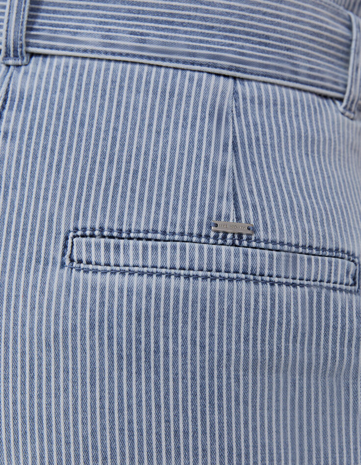 Shorts azules cintura finas rayas blancas mujer-6
