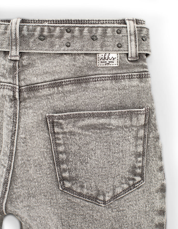 Mädchen-Bio-Jeans, Mom-Stil mit Nietengürtel in Light Grey-5