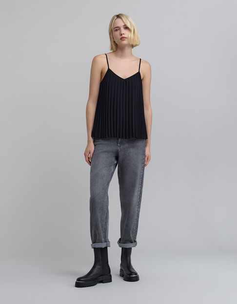 Schwarzes Damen-Camisole mit Falten und Trägern aus Recyclingmaterial - IKKS