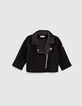 Baby girls’ black micro-velvet biker-style cardigan-1