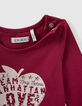 Bordeaux T-shirt biokatoen opdruk appel-hart babymeisjes-7