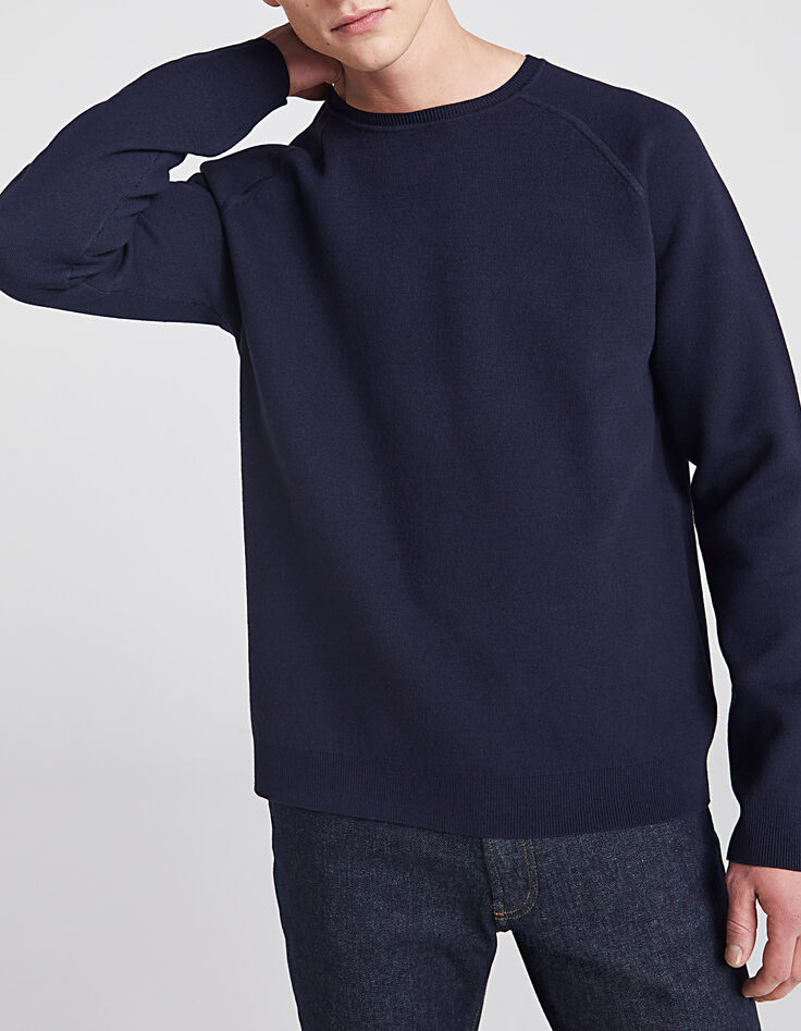 Marineblau meliertes Herren-Sweatshirt mit Rundhalsausschnitt-1