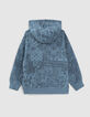 Donkerblauwe sweater Bandanaprint met kap jongens -3
